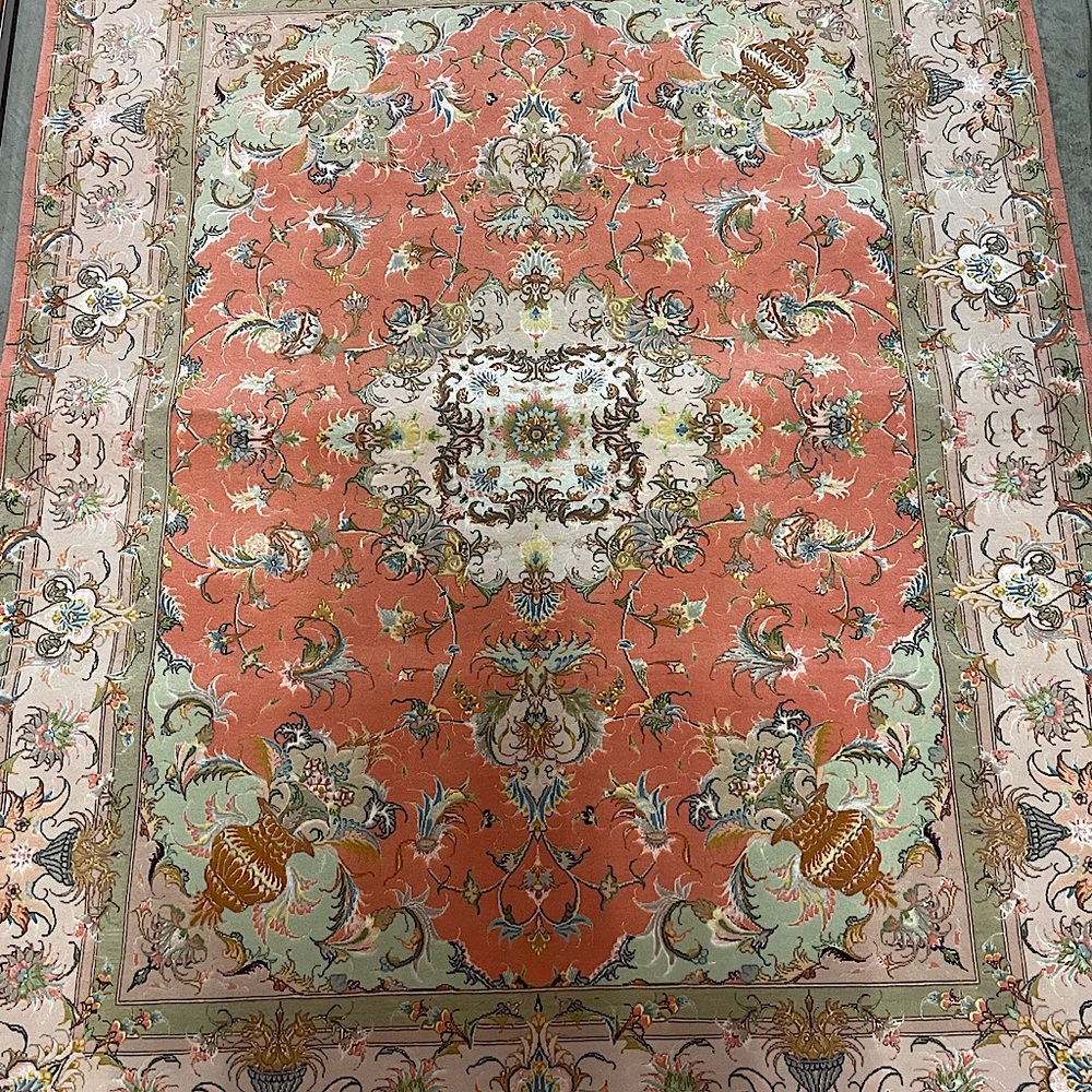 hand knotted wool and silk Persian rug from Tabriz